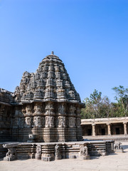 The outside of the shrines of Keshava at the 13th Century temple of Somanathapur, Karnataka, South India.