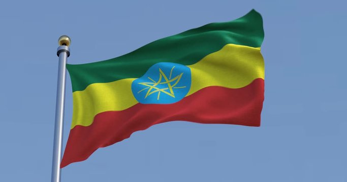 Ethiopia flag in front of a clear blue sky, 3d render