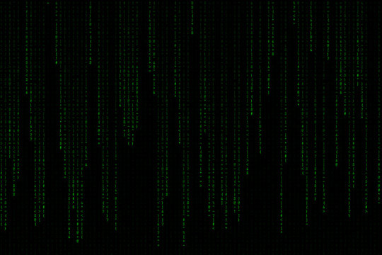 Technology digital matrix dark or black background with special charactor code in light green color.
