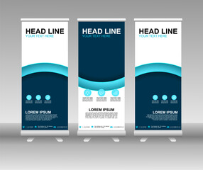 Blue Roll up banner stand. Vertical Vector template design. Modern Flag Banner Design with abstract background can be used for Annual Report, Cover, Flyer, Magazine, Presentation, Poster, Website