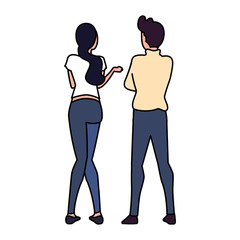 couple of people in back position on white background