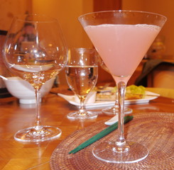 Food and drink at various stages of presentation