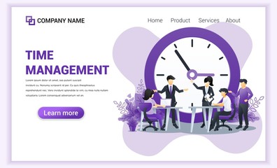 Time management concept with people planning a schedule.Business leadership, partnership, team work. Can use for web banner, infographics, landing page, web template. Flat vector illustration