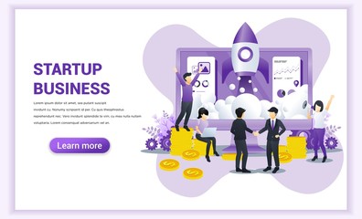 Start up business concept with businessmen came to an agreement and completed the deal with shaking hands. Can use for web banner, infographics, landing page, web template. Vector illustration
