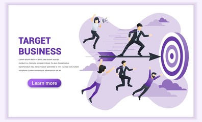 Target business concept. Businessman standing on flying dart to achieve business goal. Can used for web banner, infographics, landing page, web template. Flat vector illustration