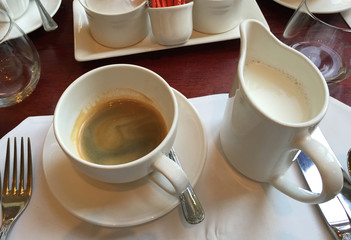 Food and drink at various stages of presentation