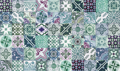 Collage of green and blue tiles