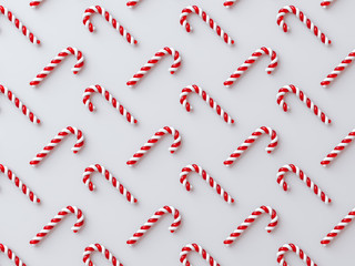 Christmas pattern with candies on pastel gray background. Minimal holiday wrap concept. 3d render