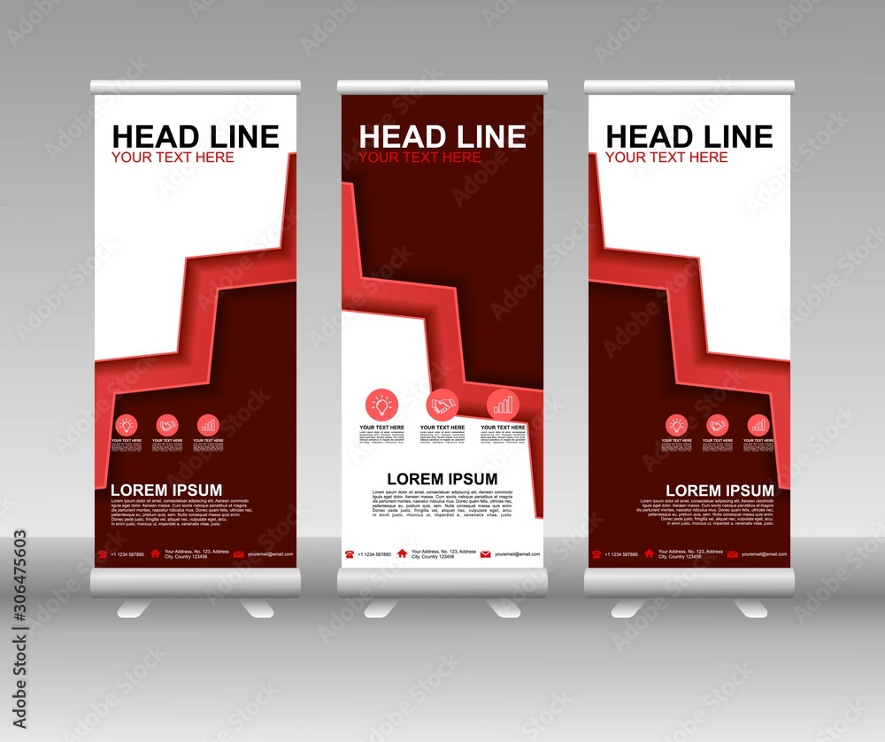 Canvas Prints red roll up banner stand. vertical vector template design. modern flag banner design with abstract b