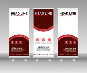 Fototapeta premium Red Roll up banner stand. Vertical Vector template design. Modern Flag Banner Design with abstract background can be used for Annual Report, Cover, Flyer, Magazine, Presentation, Poster, Website