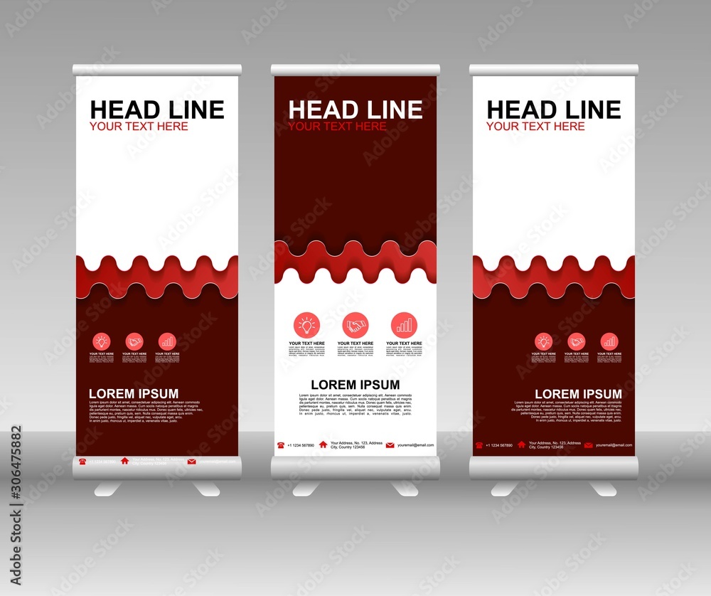 Canvas Prints red roll up banner stand. vertical vector template design. modern flag banner design with abstract b