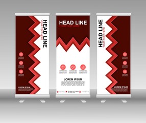 Red Roll up banner stand. Vertical Vector template design. Modern Flag Banner Design with abstract background can be used for Annual Report, Cover, Flyer, Magazine, Presentation, Poster, Website