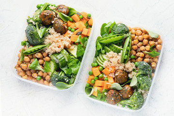 Healthy vegan lunch box. Clean diet eating concept.