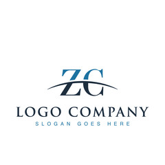 Initial letter ZC, overlapping movement swoosh horizon logo company design inspiration in blue and gray color vector	