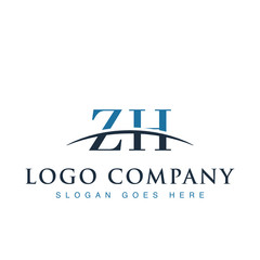 Initial letter ZH, overlapping movement swoosh horizon logo company design inspiration in blue and gray color vector	
