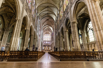 The interior and nave of Basilica Cathedral of Saint-Denis, Paris