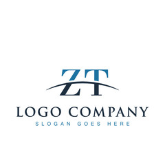 Fototapeta premium Initial letter ZT, overlapping movement swoosh horizon logo company design inspiration in blue and gray color vector 