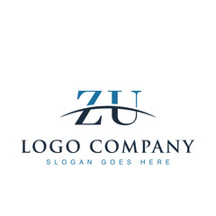 Fototapeta premium Initial letter ZU, overlapping movement swoosh horizon logo company design inspiration in blue and gray color vector 