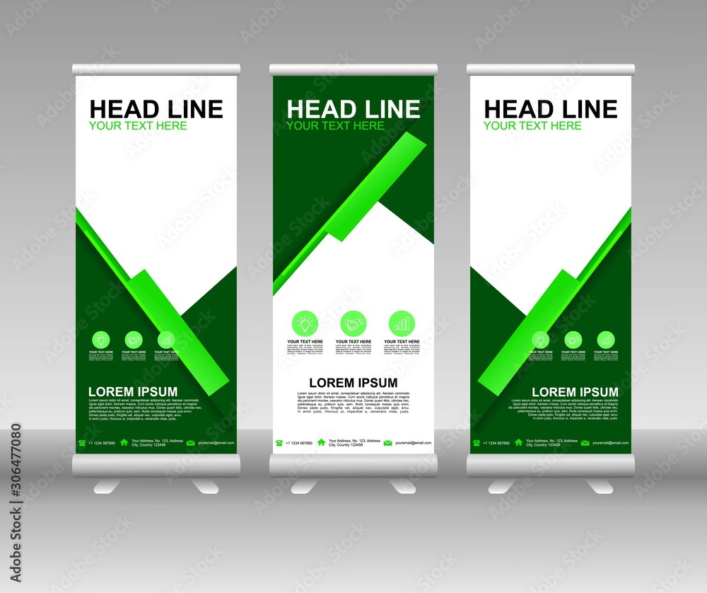 Wall mural roll up banner stand. vertical vector template design. modern flag banner design with abstract backg