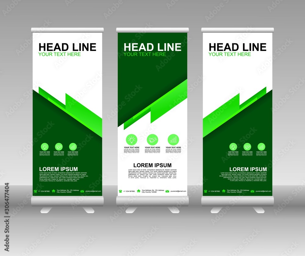 Wall mural roll up banner stand. vertical vector template design. modern flag banner design with abstract backg