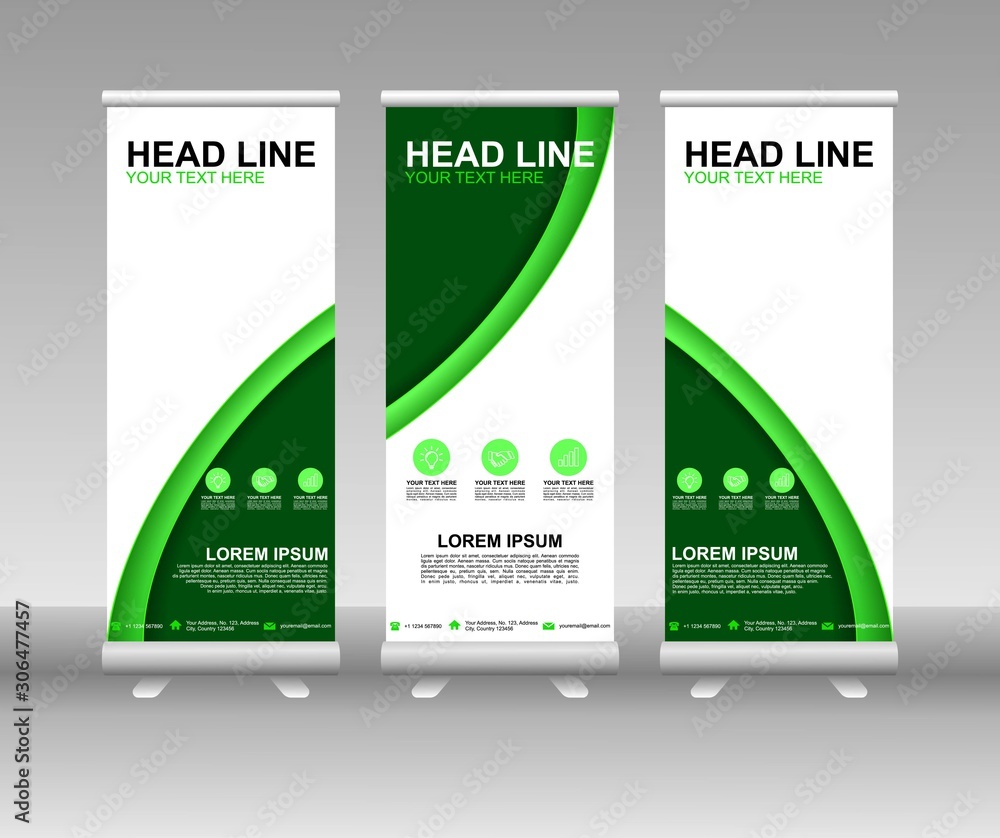 Wall mural roll up banner stand. vertical vector template design. modern flag banner design with abstract backg