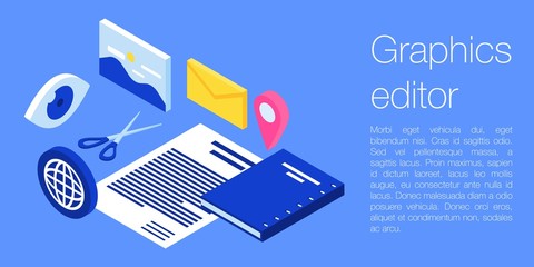 Graphics editor concept banner. Isometric illustration of graphics editor vector concept banner for web design