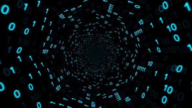Binary code flying in space. Animation of seamless loop.