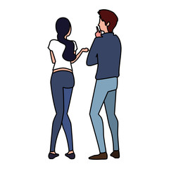 couple of people in back position on white background