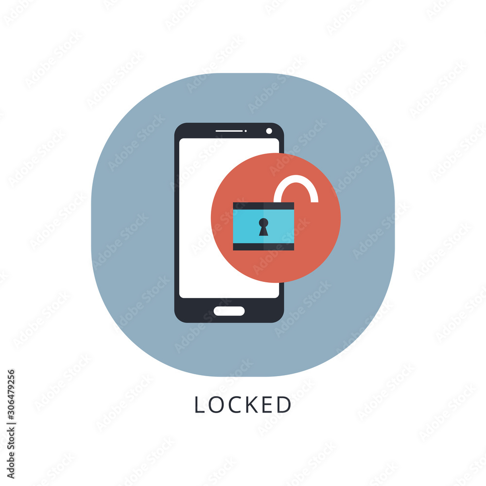 Aufkleber mobile phone unlocked notification button and password field vector, concept of smartphone security