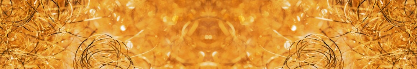 Big panoramic picture. Closeup of twinkle golden christmas texture for your background