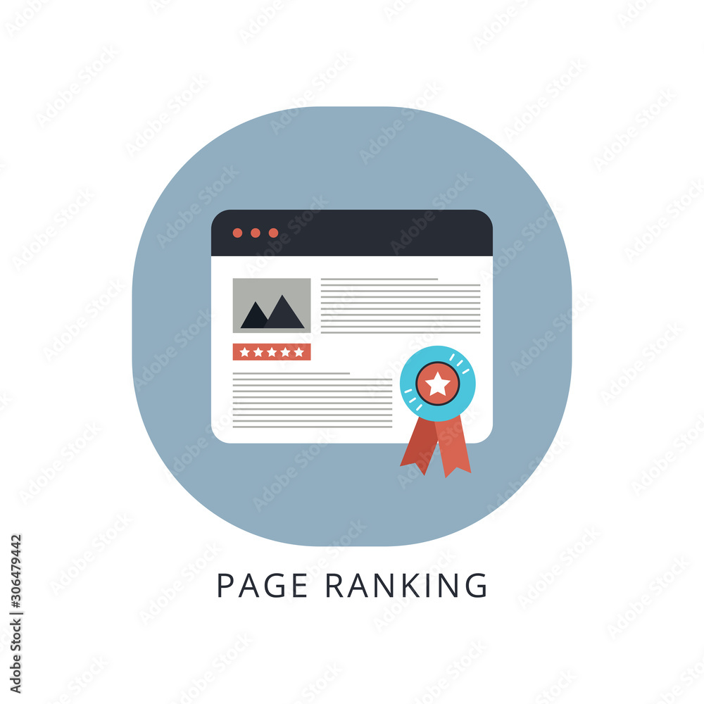 Poster modern flat style illustration of seo concept of developing and improving website ranking so that it