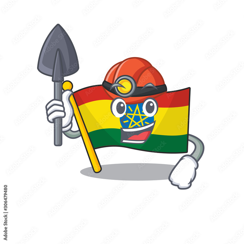 Sticker Cool Miner flag ethiopia of cartoon mascot style