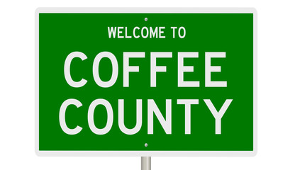 Rendering of a 3d green highway sign for Coffee County