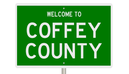Rendering of a 3d green highway sign for Coffey County