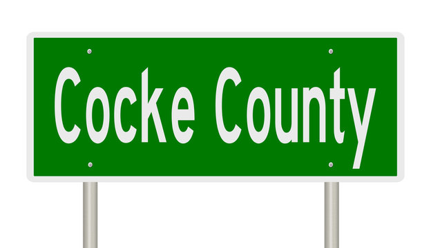 Rendering of a 3d green highway sign for Cocke County