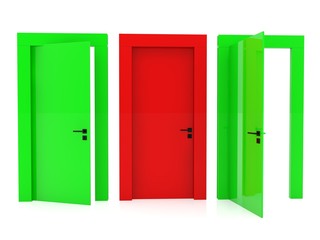 Red door between green doors