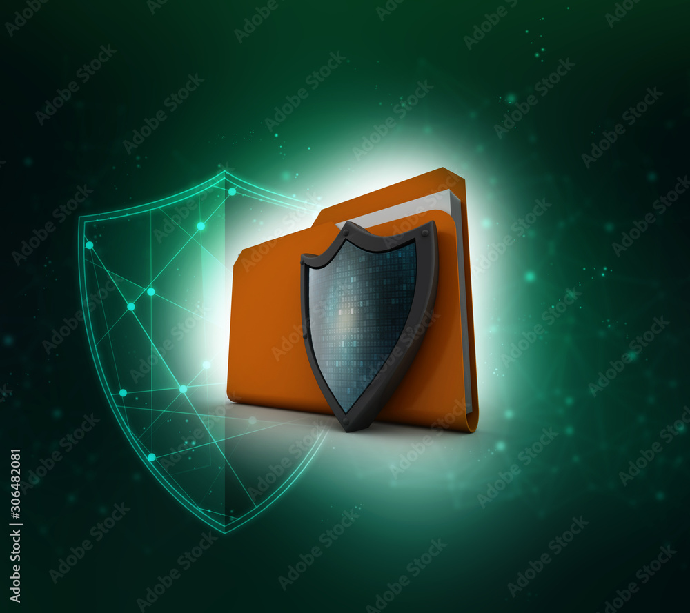 Poster laptop folder with shield. isolated 3d rendering image