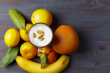 top view, ripe fruits on a single background