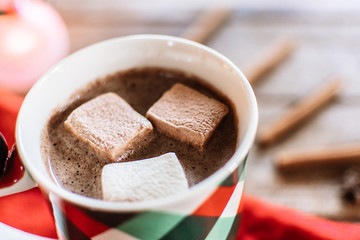 cup of hot chocolate with marshmallow. 