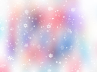 Colorful abstract background with snowflakes winter and bokeh white blurred beautiful shiny light, use illustration Christmas new year wallpaper backdrop and texture your product. 