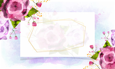 Beautiful Flowers Decorated on Watercolor Effect Background with Space For Text.