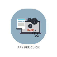 Pay per click advertising, sponsored listing, paid search marketing vector banner