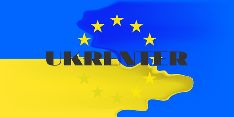 Abstract fluid union of the flags of the EU and Ukraine