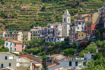 Fototapeta na wymiar View to coastal Manarola village in Cinque Terre land, Italy