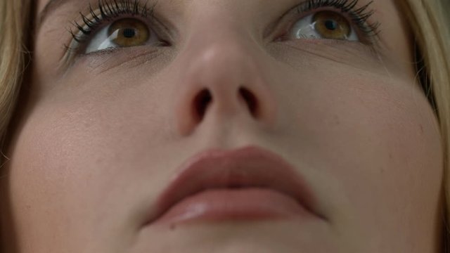Ultra close up of young girls face and brown eyes