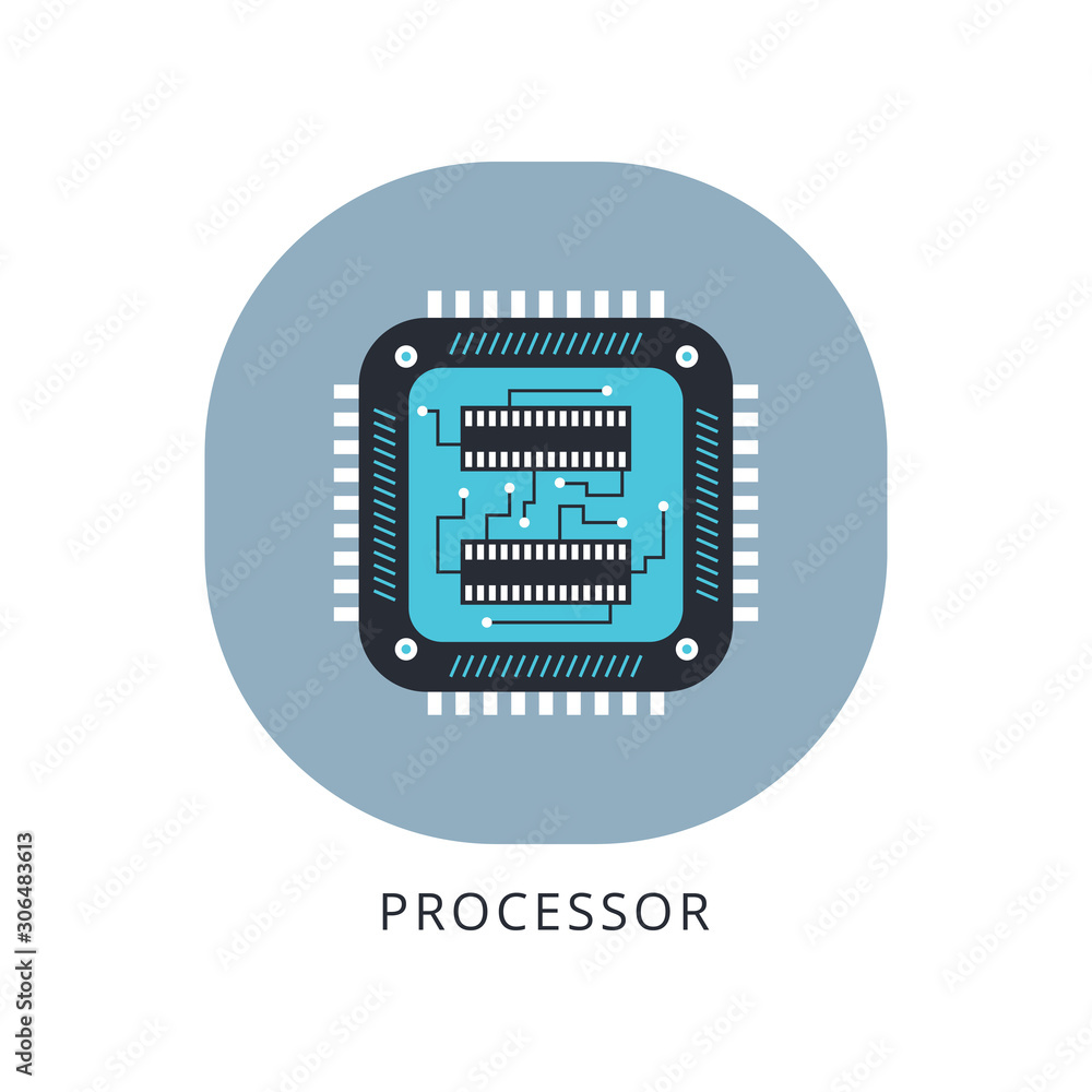 Poster computer processor with microcircuits (cpu).