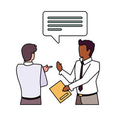 businessmen with speech bubble on white background