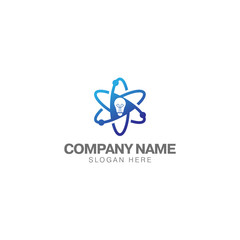 Smart science logo design template, light bulb and atomic icon vector