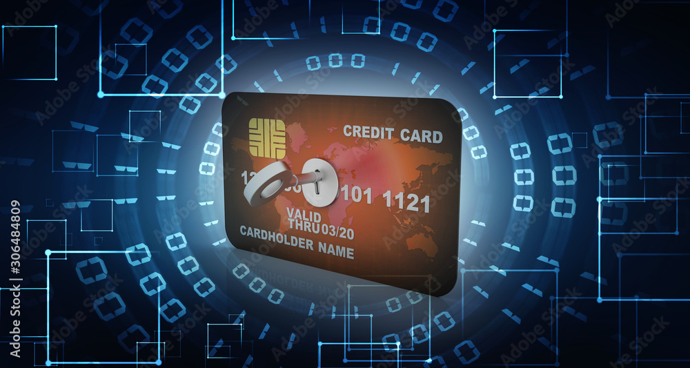 Poster 3d rendering credit or debit card insert key