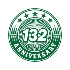 132 years logo. One hundred thirty two years anniversary celebration logo design. Vector and illustration.